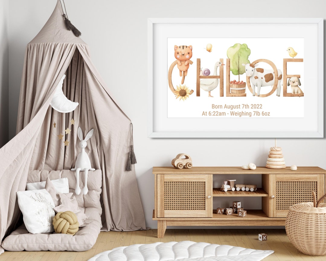 Personalized Nursery Wall Sign, Farm Animal Nursery Decor, Baby Name