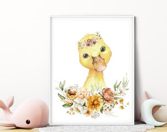 Duckling Nursery Farm Animal Print | Baby Duck Print | Farm Animal Wall Art | Nursery Animal Print | Nursery Print | Floral Duckling Print