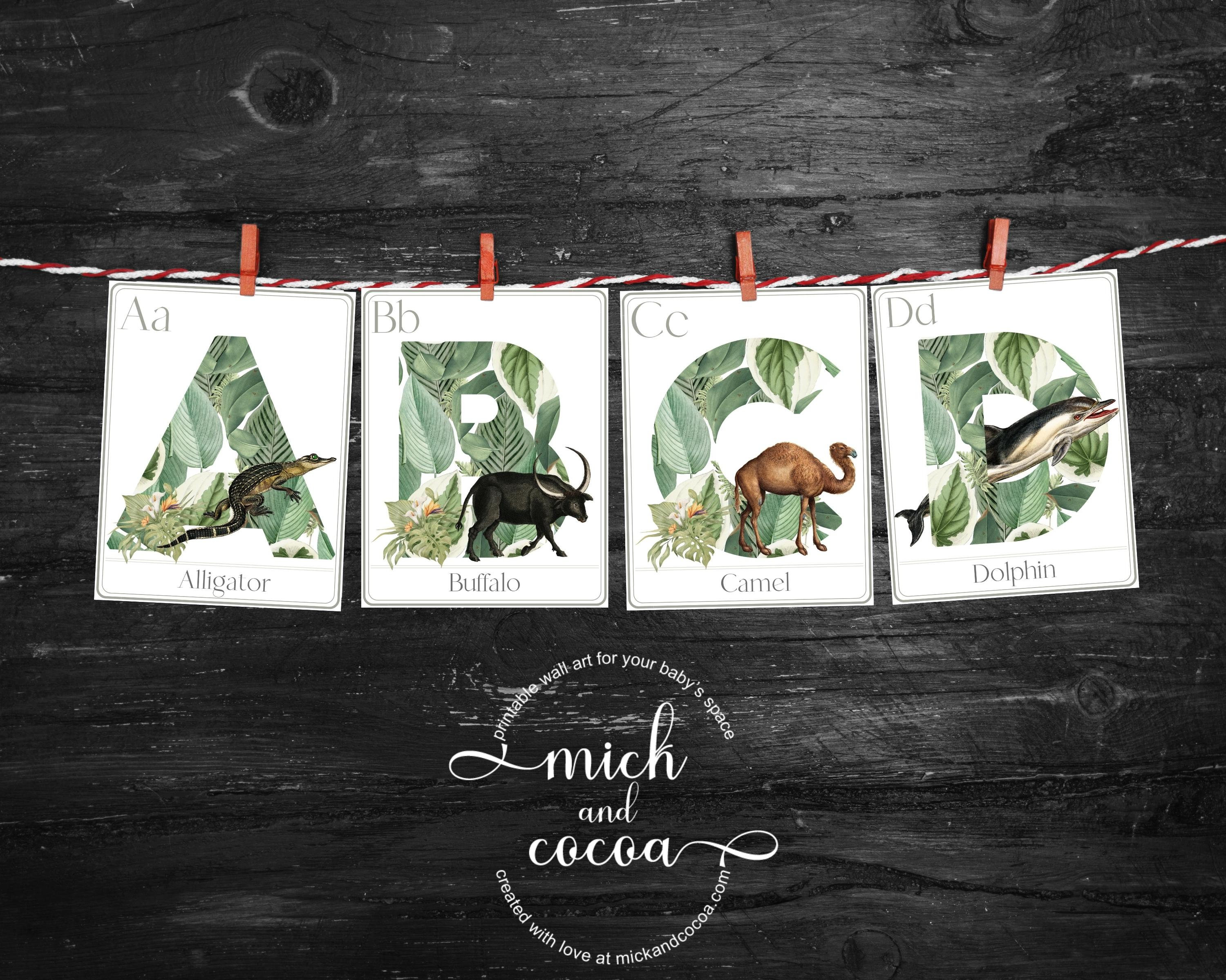Vintage Animal Alphabet Poster Educational Alphabet Flashcard Printable