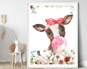 Cute Baby Cow Print for Farm Nursery Decor