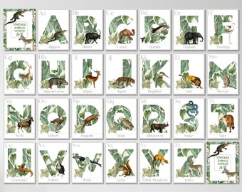 Vintage Animal Alphabet Poster and Alphabet Flashcards