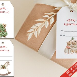 Etiqueta de presente de Natal, etiquetas de Natal para impressão, download digital instantâneo, etiqueta de feliz Natal para todos, cartão de embrulho de férias, conjunto de 8