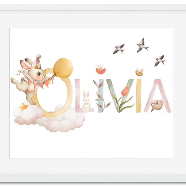 Personalisiertes Namensschild, Wald Kinderzimmer Dekor, Olivia Namensschild, druckbare Natur Wandkunst, sofortiger PDF Download, Kinderzimmer Wanddekor