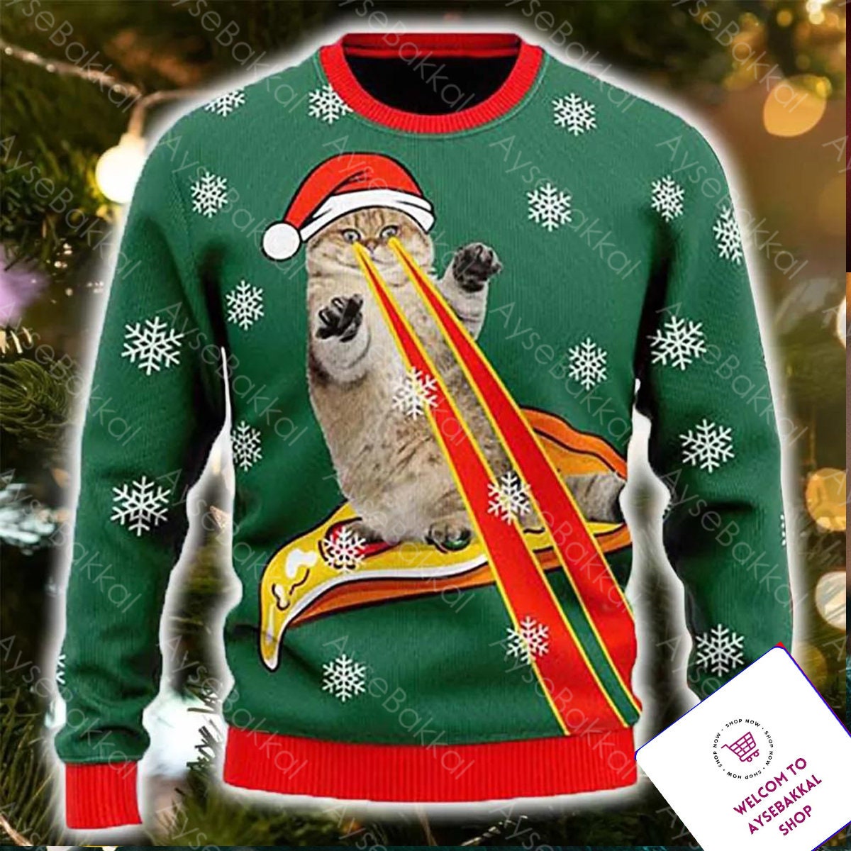 Discover Drax Pizza Cat With Laser Eyes Ugly Christmas Sweater