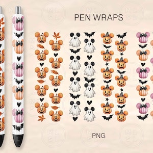 Mouse Halloween Pen Wrap Png Bundle, Mouse Ears Pumpkin Png, Epoxy Pen Wrap, Pen Digital Template, Halloween Pen Wrap, Mouse Ghosts Png