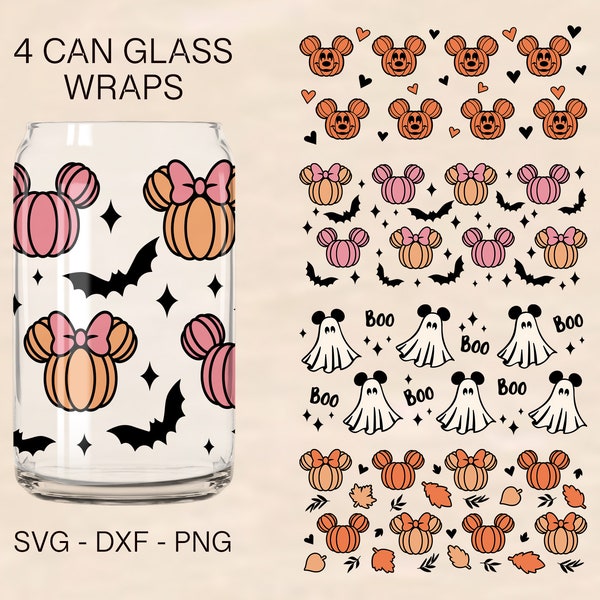 Halloween Mouse Ears Glass Wrap Svg, Mouse Ears Bundle Svg, Mouse Ghosts Glass Wrap, Pumpkin Svg, 16oz Libbey Full Wrap Svg, Can Glass Svg