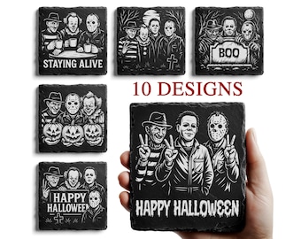 Halloween Slate Laser Coaster Files, Horror Characters Laser Engrave, Glowforge File, 3D Illusion Laser Png, Slate Coasters Svg, Peace Sign