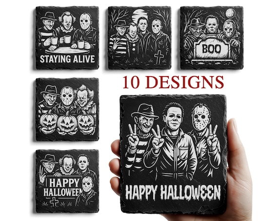 Halloween Slate Laser Coaster Files, Horror Characters Laser Engrave, Glowforge File, 3D Illusion Laser Png, Slate Coasters Svg, Peace Sign
