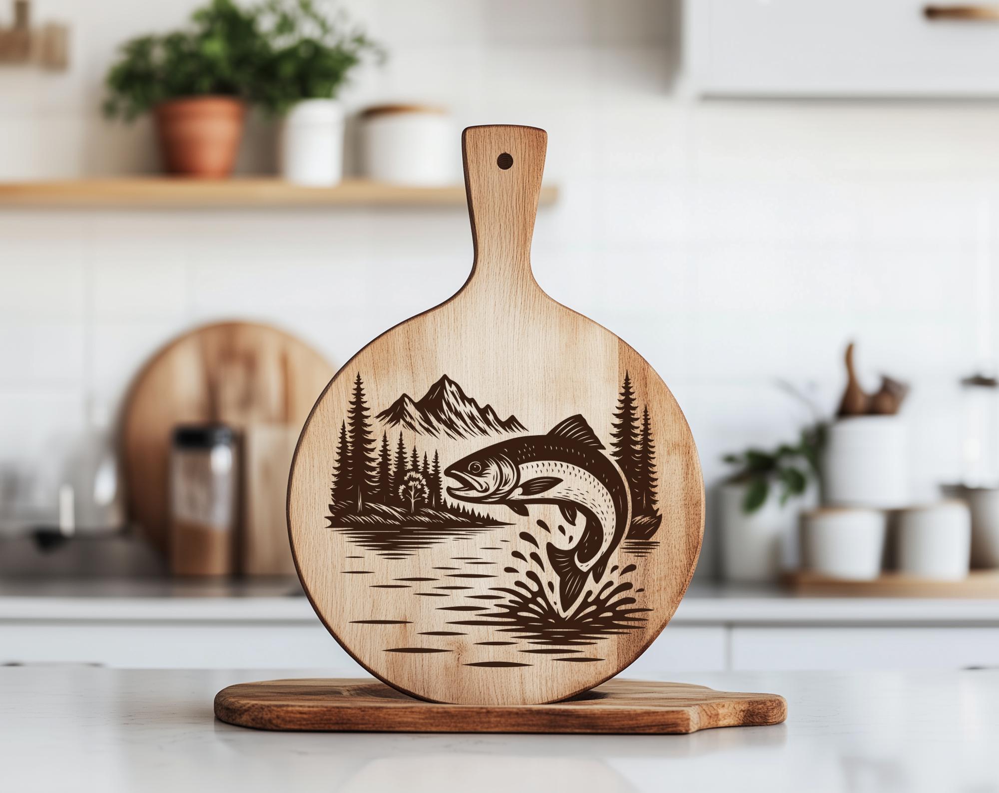 3D Illusion Fish Cutting Board Laser Engraving File, Fish Coasters ...