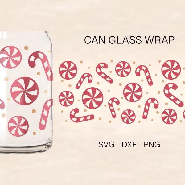 Candy Can Glass Wrap Svg, Christmas Glass Wrap Svg, Candy Cane Svg, Christmas Svg, 16oz Libbey, Can Glass, Files For Cricut, Libbey Template