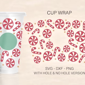Candy Cup Wrap Svg, Christmas Full Wrap Svg, Candy Cane Svg, Holiday Svg, Venti Cold Cup 24oz, Coffee Wrap, File For Cricut, Christmas Svg