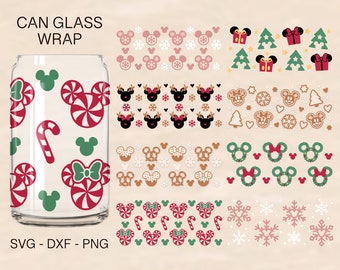 Christmas Mouse Ears Glass Wrap Svg, Mouse Ears Bundle Svg, Mouse Candy Glass Wrap, Gingerbread Svg, 16oz Libbey Full Wrap, Can Glass Svg