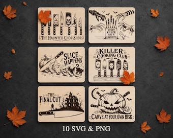Halloween Cutting Board SVG Bundle, Funny Horror Knife Laser Engraving Files, Spooky Kitchen Charcuterie Board SVG, Glowforge xTool CNC