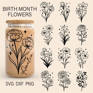 Birth Month Flower Svg, Wildflower Coffee Cup, 16oz Libbey Full Wrap Svg, Floral Glass Can Png, Birth Flower Cup, Wildflower Glass Can Svg