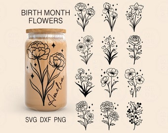Geburtsmonat Blumen zwar, Wildblumenkaffeetasse, 16 Unze Libbey Vollverpackung svg, Blumenglasdose Png, Geburtsblumenschale, Wildblumenglasdose svg