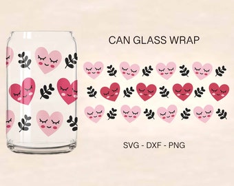 Valentines Hearts Can Glass Svg, Sweet Glass Wrap, Valentines Svg, 16oz Libbey Full Wrap, Can Glass Svg, File For Cricut, Libbey Template