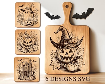 Halloween Cutting Board Engraving File, Pumpkin Ghost Svg, Kitchen Witch Board Svg, Halloween Charcuterie Svg, Glowforge File, Laser Cut Svg