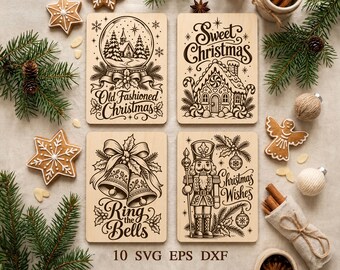 Zestaw świątecznych desek do krojenia w formacie SVG, piernikowy domek, dziadek do orzechów, świąteczne wzory wędlin, grawerowanie laserowe, narzędzie Glowforge xTool