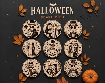 Skeleton Coffee Coasters SVG Bundle, Halloween Character Coaster, Halloween Laser Engraving Files, Glowforge xTool CNC, Halloween Decor