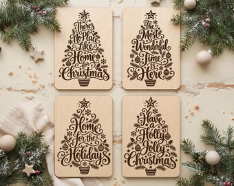 Christmas Cutting Board SVG Bundle, Christmas Tree Sayings, Holiday Typography Designs, Laser Engraving Files, Glowforge xTool, DXF EPS