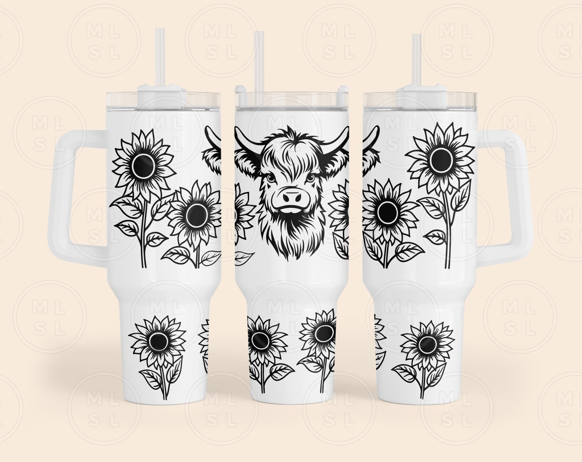 Highland Cow With Flowers 40oz Tumbler Svg Bundle, Spring 40oz Tumbler ...