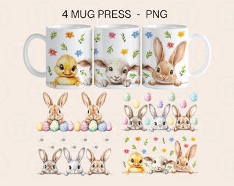 Peaking Easter Mug 15oz Mug PNG Bundle, Easter Mug Png, Bunny Mug Wrap, 15oz Mug Design Png, Easter Mug Sublimation, Sheep Png, Duck Png
