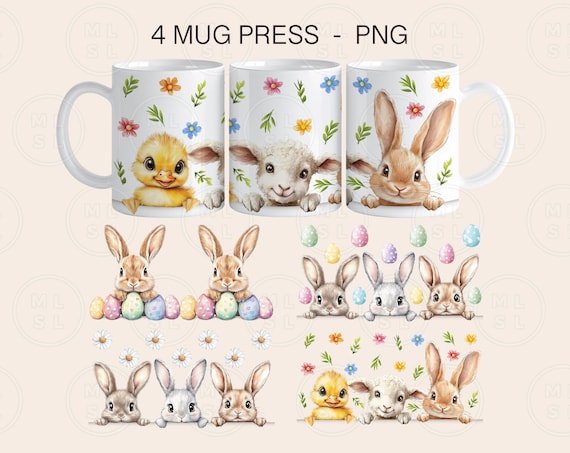 Peaking Easter Mug 15oz Mug PNG Bundle, Easter Mug Png, Bunny Mug Wrap, 15oz Mug Design Png, Easter Mug Sublimation, Sheep Png, Duck Png