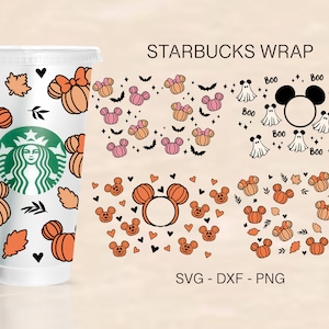 Halloween Mouse Ears Starbucks Wrap Svg Bundle, Pumpkin Starbucks Wrap, Pumpkin Ears Svg, Starbucks Cup Svg, Mouse Ghosts Svg, Full Wrap Svg