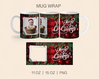 Christmas Mug Wrap Sublimation, 11oz and 15oz Mug Wrap Png, Photo Christmas Mug Wrap, Christmas Photo Mug Template, Christmas Mug Designs