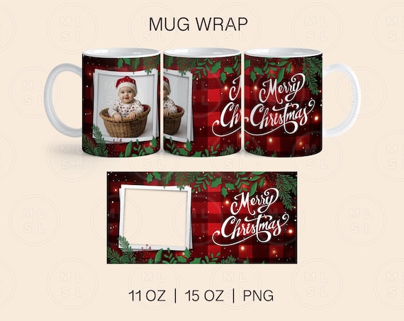 Christmas Mug Wrap Sublimation, 11oz and 15oz Mug Wrap Png, Photo Christmas Mug Wrap, Christmas Photo Mug Template, Christmas Mug Designs