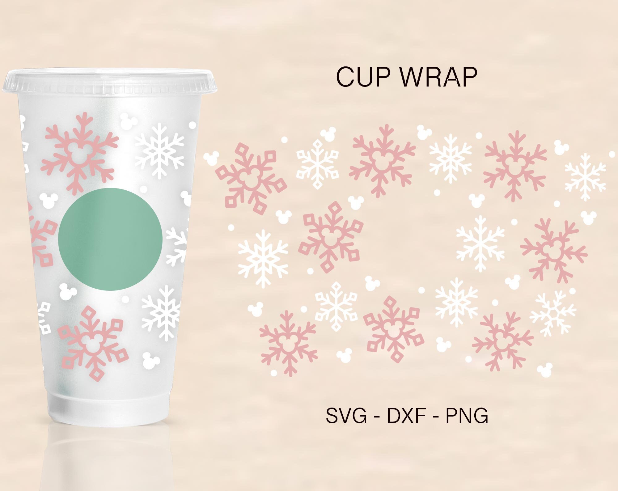 Snow Mouse Ears Cup Wrap Svg, Christmas Full Wrap, Snowflake Ears Svg, Venti Cold Cup 24oz, Coffee Wrap, File For Cricut, Christmas Svg