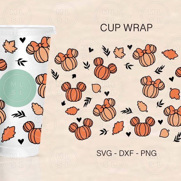 Mouse Ears Cup Wrap Svg, Fall Pumpkin Ears Svg, Fall Cup Wrap Svg, Files For Cricut, Full Wrap Svg, Venti Cold Cup 24oz, Coffee Wrap