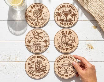 Summer Drink Coaster Svg Bundle, Summer Coasters Svg Bundle, Glowforge File, Summer Beach Coasters Bundle, Summer Slate Coaster, Xtool Cnc