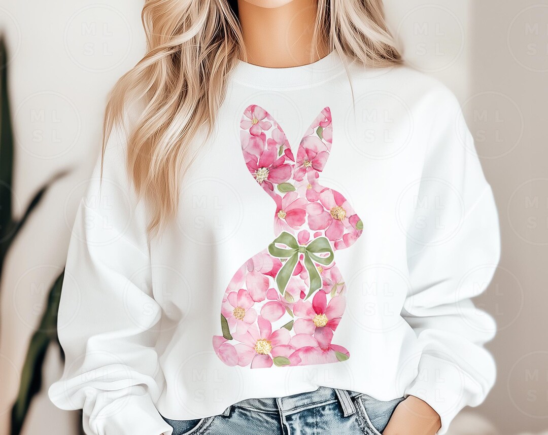 Watercolor Floral Easter Bunny PNG, Coquette Easter Bunny Png, Spring ...