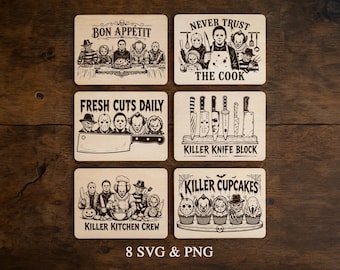 Horror Cutting Board SVG Bundle, Halloween Movie Characters Laser Engraving Files, Killer Kitchen Charcuterie Board SVG, Glowforge xTool CNC