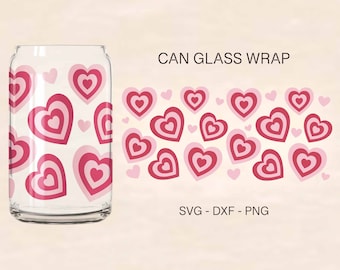 Hearts Can Glass Svg, Valentines Can Glass Wrap, Valentines Svg, 16oz Libbey Full Wrap, Can Glass Wrap Svg, File For Cricut, Libbey Template