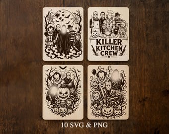 Spooky Cutting Board SVG Bundle, Halloween Cutting Board Engraving Files, Killer Kitchen SVG, Scary Kitchen Decor, Glowforge Svg, Png Design