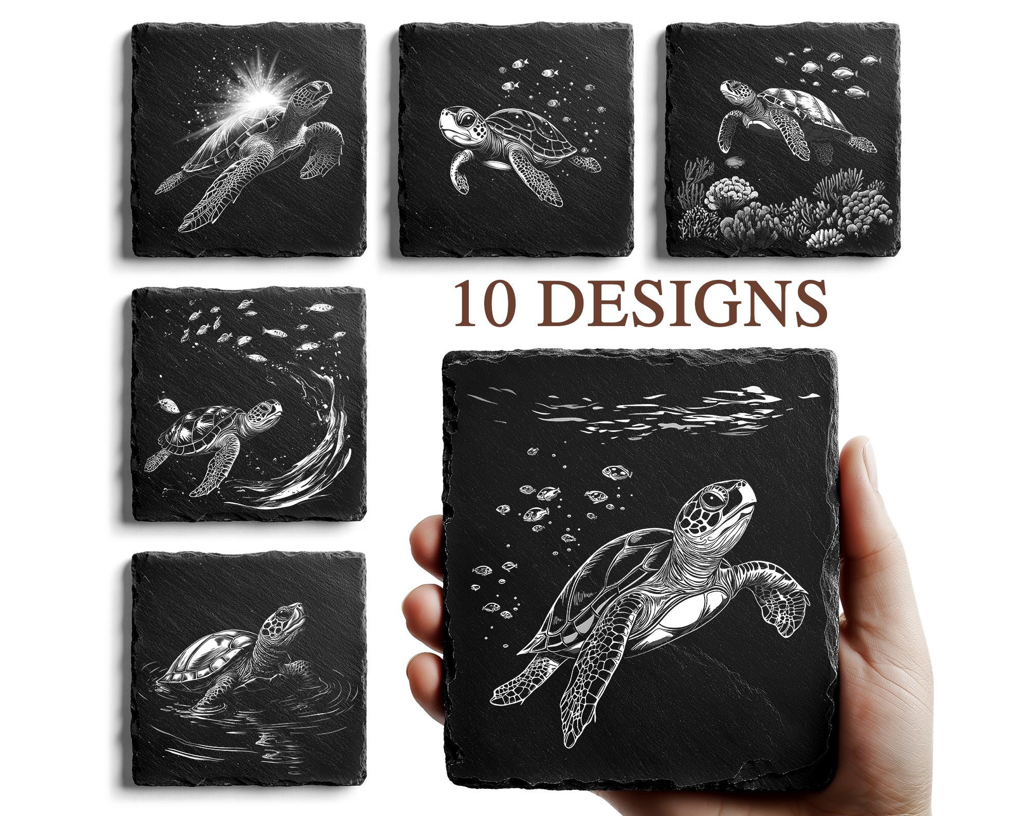 Sea Turtle Slate Laser Coaster Files, Sea Turtle Png for Laser Engraving, Glowforge File, 3D Illusion Turtle, Digital File, Slate Coasters