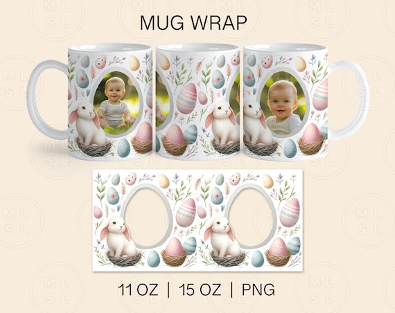 Easter Mug Wrap Sublimation, Easter Photo Template Png, 11oz and 15oz Mug Wrap Png, Easter Mug Wrap, Happy Easter Photo Mug, Digital File