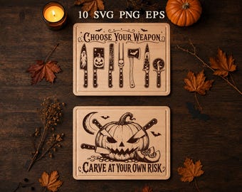 Halloween Cutting Board SVG Bundle, Funny Horror Knife Laser Engraving Files, Spooky Kitchen Charcuterie Board SVG, Glowforge xTool CNC