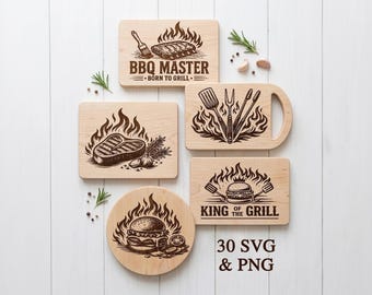 Barbeque Cutting Board Laser Engraving File, BBQ Coasters, Barbecue Cutting Board Svg, Glowforge Svg, BBQ Chopping Board, Kitchen, Grilling