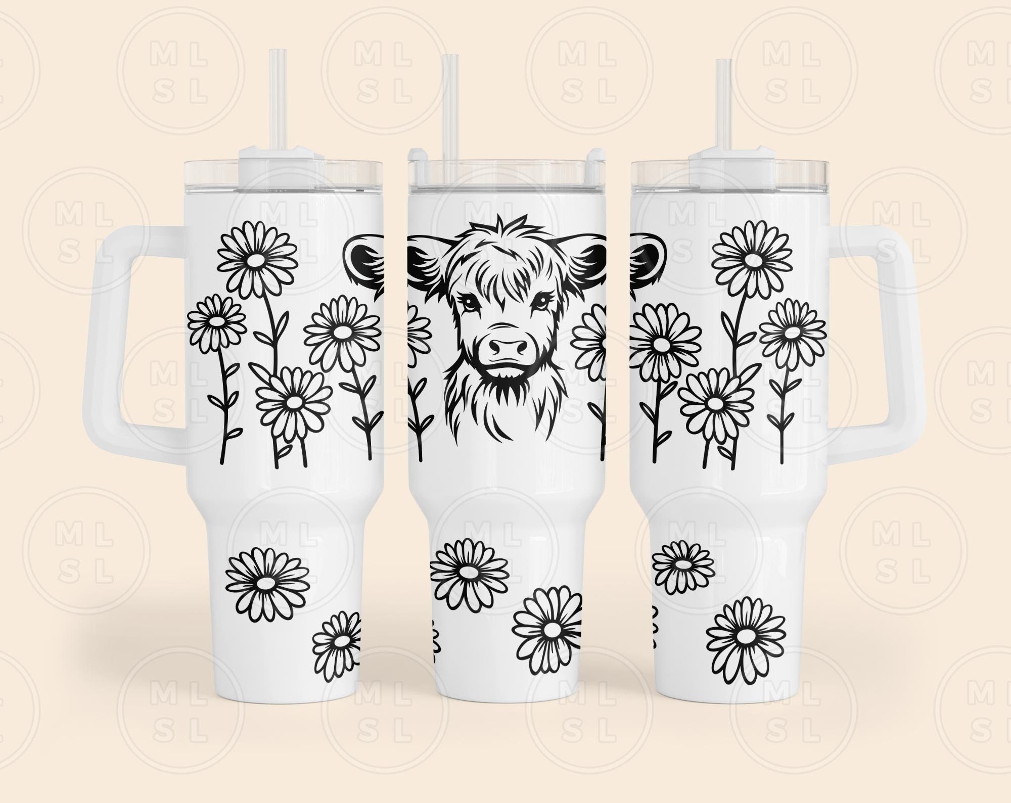 Highland Cow With Flowers 40oz Tumbler Svg Bundle, Spring 40oz Tumbler ...