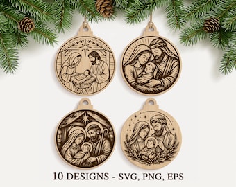 Nativity Ornament Engraving Svg Bundle, Holy Family Christmas Engraving Files, Religious Wood Ornament Svg, Glowforge Laser Cut, Engraving