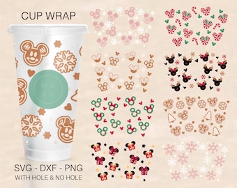 Christmas Mouse Ears Cup Wrap Svg, Christmas Full Wrap Bundle, Mouse Ears Svg, Venti Cold Cup 24oz, Coffee Wrap, File For Cricut, Xmas Svg