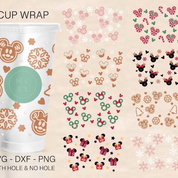 Christmas Mouse Ears Cup Wrap Svg, Christmas Full Wrap Bundle, Mouse Ears Svg, Venti Cold Cup 24oz, Coffee Wrap, File For Cricut, Xmas Svg