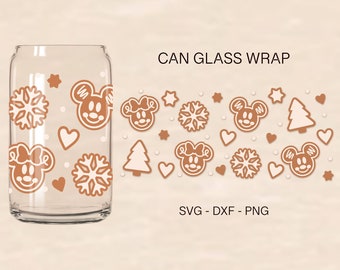 Gingerbread Mouse Glass Wrap Svg, Christmas Glass Wrap, Gingerbread Ears Svg, 16oz Libbey, Can Glass Svg, Files For Cricut, Libbey Template
