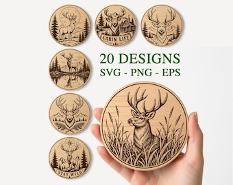 Deer Laser Coaster Files, Deer File for Laser Engraving, Glowforge File, Deer Coaster, Deer Vector Illustration, Woodland Svg, xTool CNC Cut