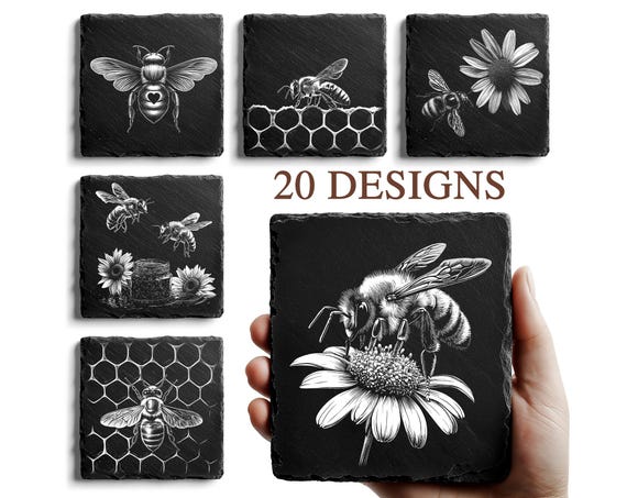 Honey Bee Slate Laser Coaster Files, Bee Png Laser Engrave, Glowforge File, Bees Laser File, 3D Illusion Bee, Digital File, Slate Coasters