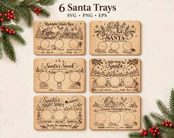 Paquete de archivos SVG para bandeja de Papá Noel, tabla de dulces para Nochebuena, galletas y leche para Papá Noel, comida para renos, archivos para grabado láser, Glowforge xTool, PNG EPS