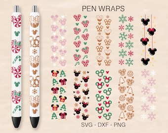 Weihnachtsmausohren Stiftverpackungs-Svg-Bundle, Mausohren-Süßigkeitspsg, Epoxidstift, Stift-Digital-Vorlage, Weihnachtsstift-Wrap, Maus-Lebkuchen-Svg